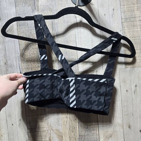 Aerie Offline Real Me Xtra Stretch Gray Houndstooth Racerback Sports Bra - Picture 3 of 4